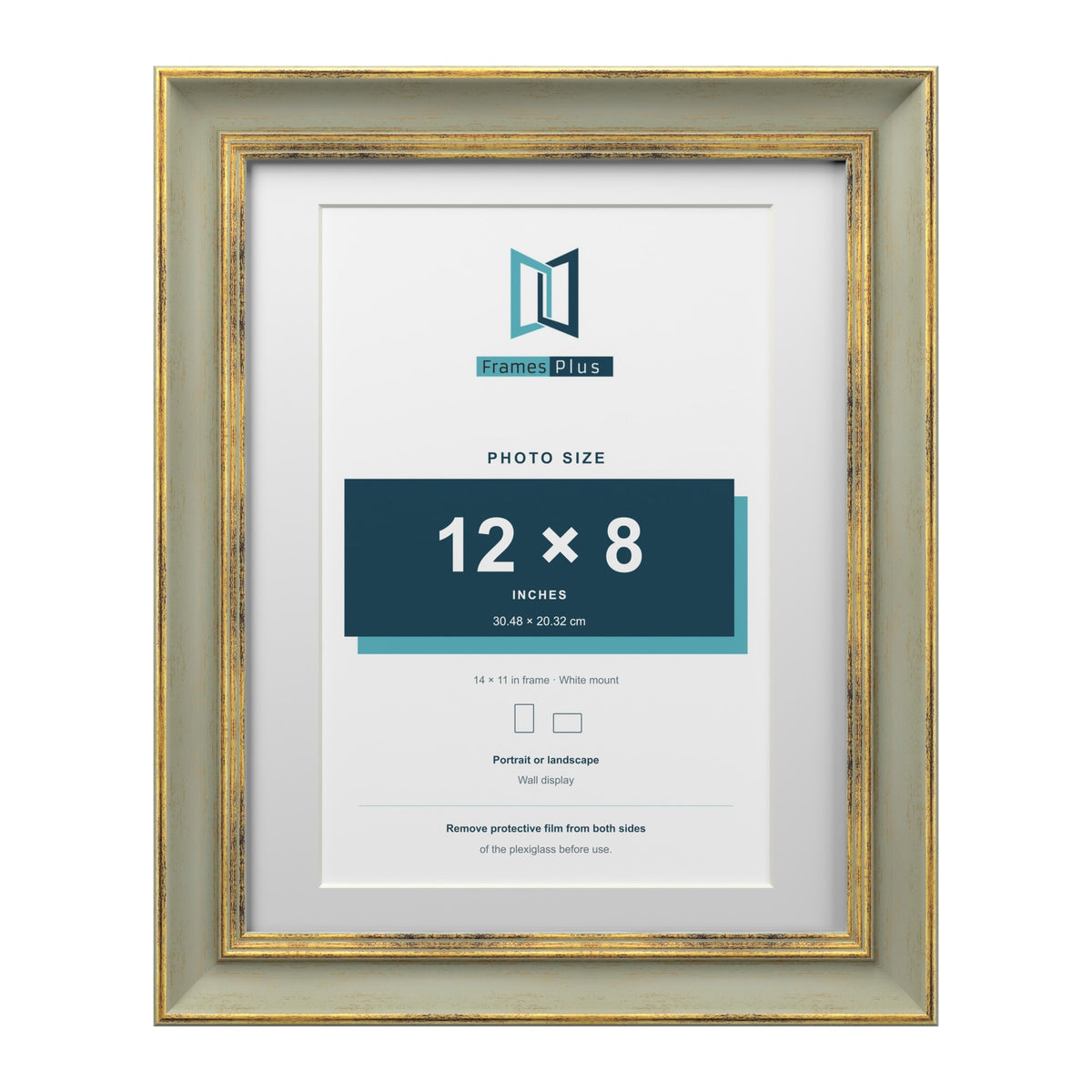 Cassis Green 14 x 11 inch picture frame with a white mount for a 12 x 8 inch photo
