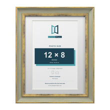 Cassis Green 14 x 11 inch picture frame with a white mount for a 12 x 8 inch photo