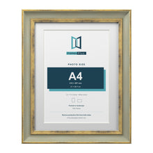 Cassis Green 14 x 11 inch picture frame with a white mount for an A4 photo
