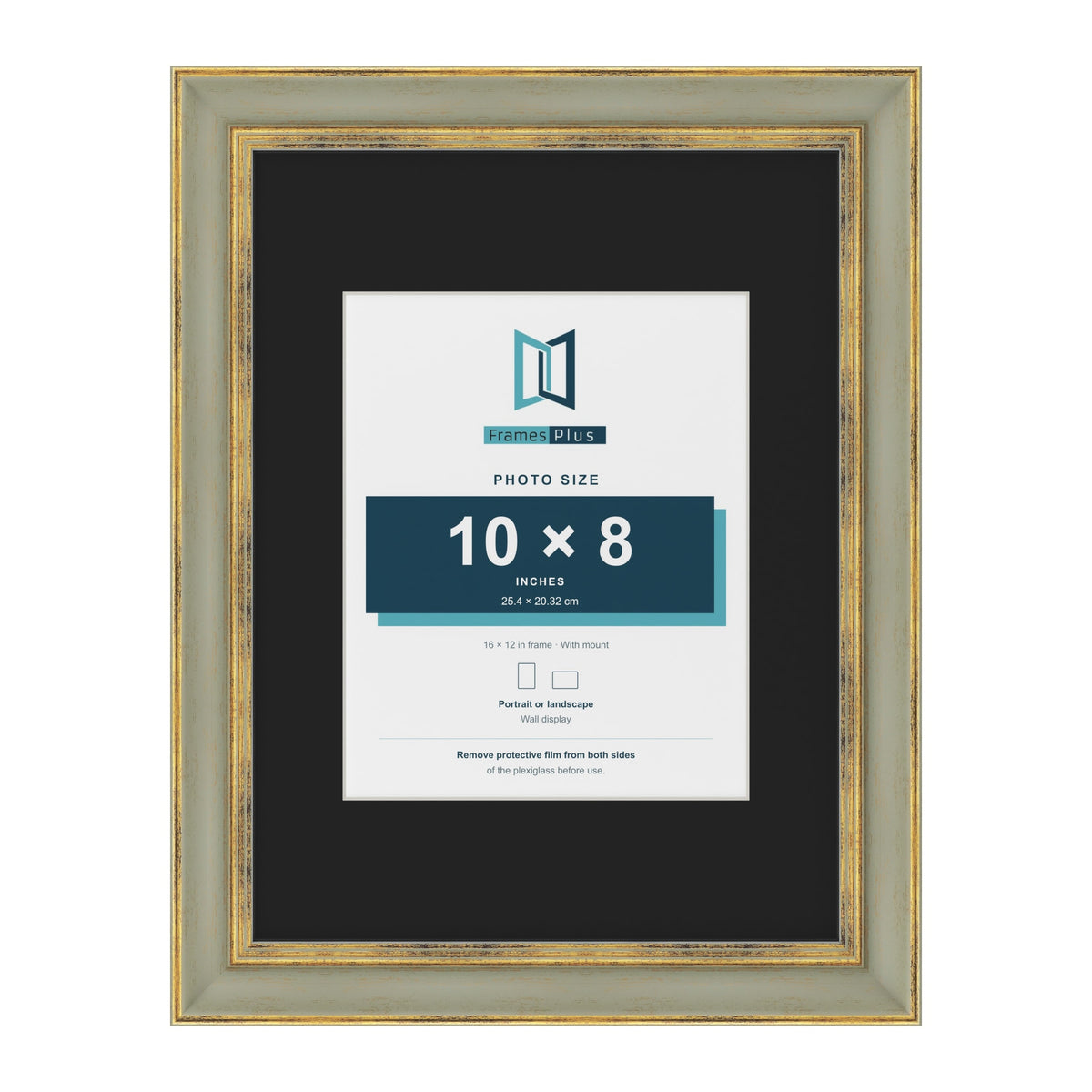 Cassis Green 16 x 12 inch picture frame with a black mount for a 10 x 8 inch photo