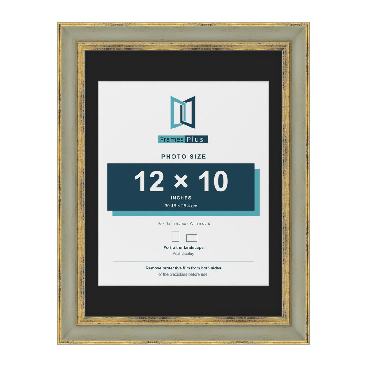 Cassis Green 16 x 12 inch picture frame with a black mount for a 12 x 10 inch photo