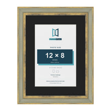 Cassis Green 16 x 12 inch picture frame with a black mount for a 12 x 8 inch photo