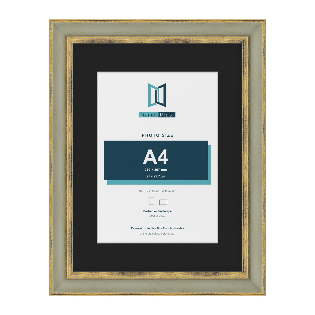 Cassis Green 16 x 12 inch picture frame with a black mount for an A4 photo