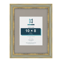 Cassis Green 16 x 12 inch picture frame with a dawn grey mount for a 10 x 8 inch photo