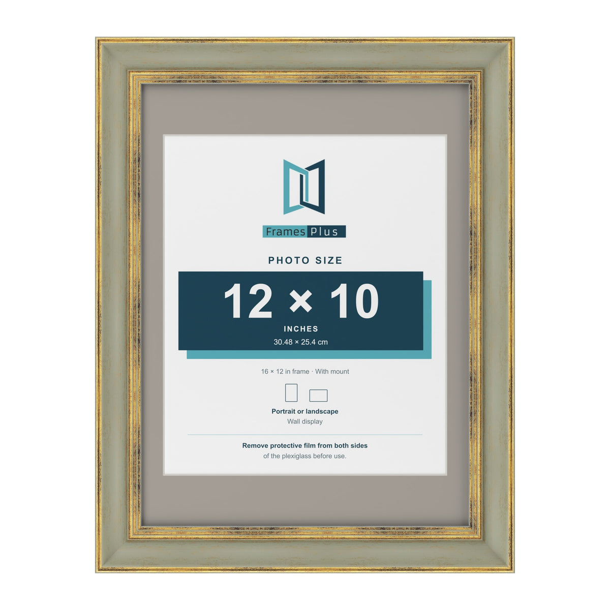 Cassis Green 16 x 12 inch picture frame with a dawn grey mount for a 12 x 10 inch photo