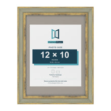 Cassis Green 16 x 12 inch picture frame with a dawn grey mount for a 12 x 10 inch photo