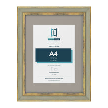 Cassis Green 16 x 12 inch picture frame with a dawn grey mount for an A4 photo