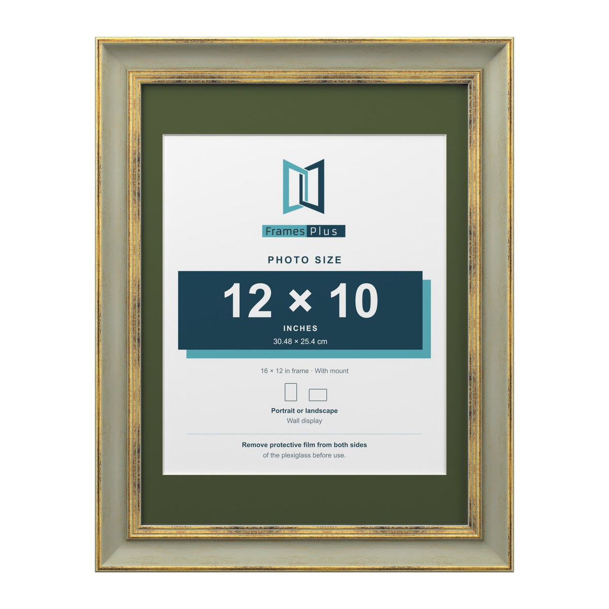 Cassis Green 16 x 12 inch picture frame with a green mount for a 12 x 10 inch photo