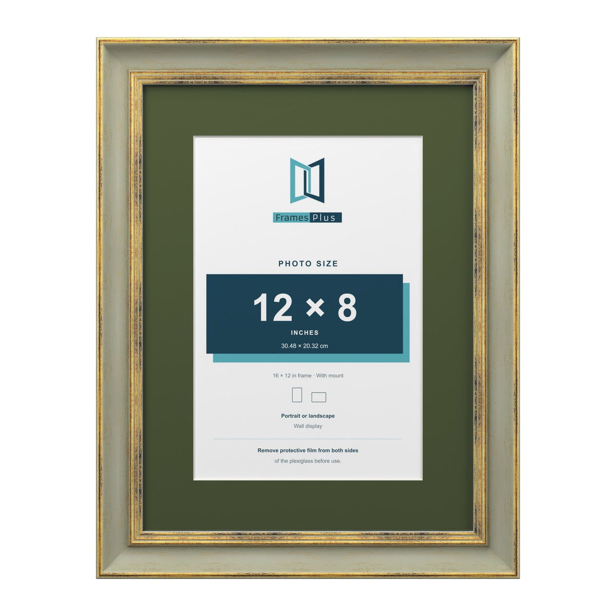 Cassis Green 16 x 12 inch picture frame with a green mount for a 12 x 8 inch photo