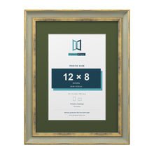 Cassis Green 16 x 12 inch picture frame with a green mount for a 12 x 8 inch photo