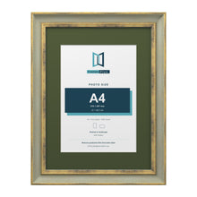 Cassis Green 16 x 12 inch picture frame with a green mount for an A4 photo