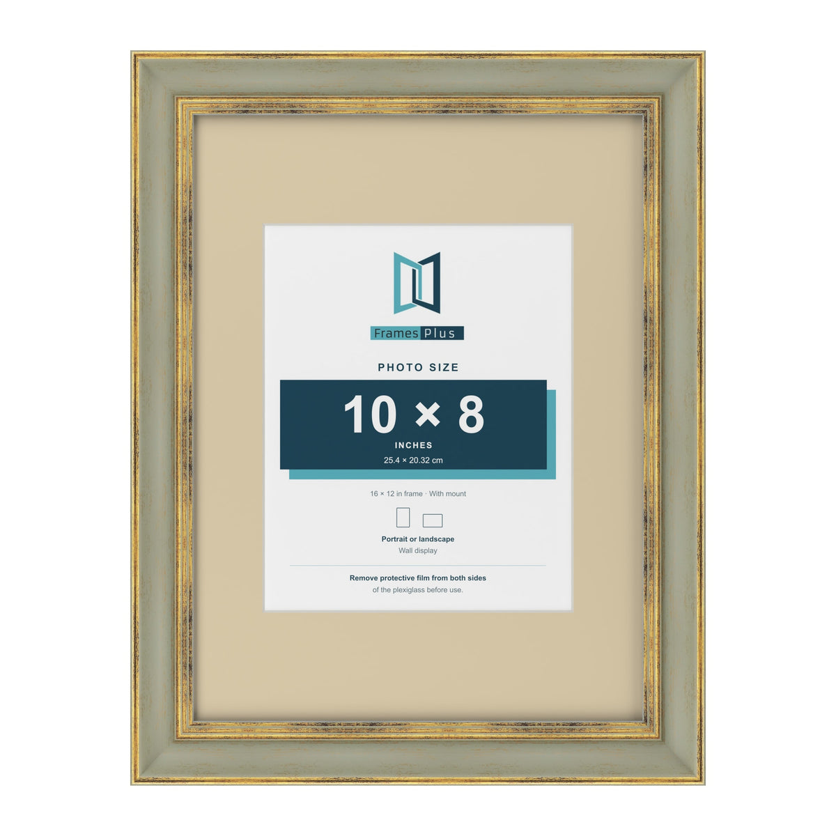 Cassis Green 16 x 12 inch picture frame with an ivory mount for a 10 x 8 inch photo