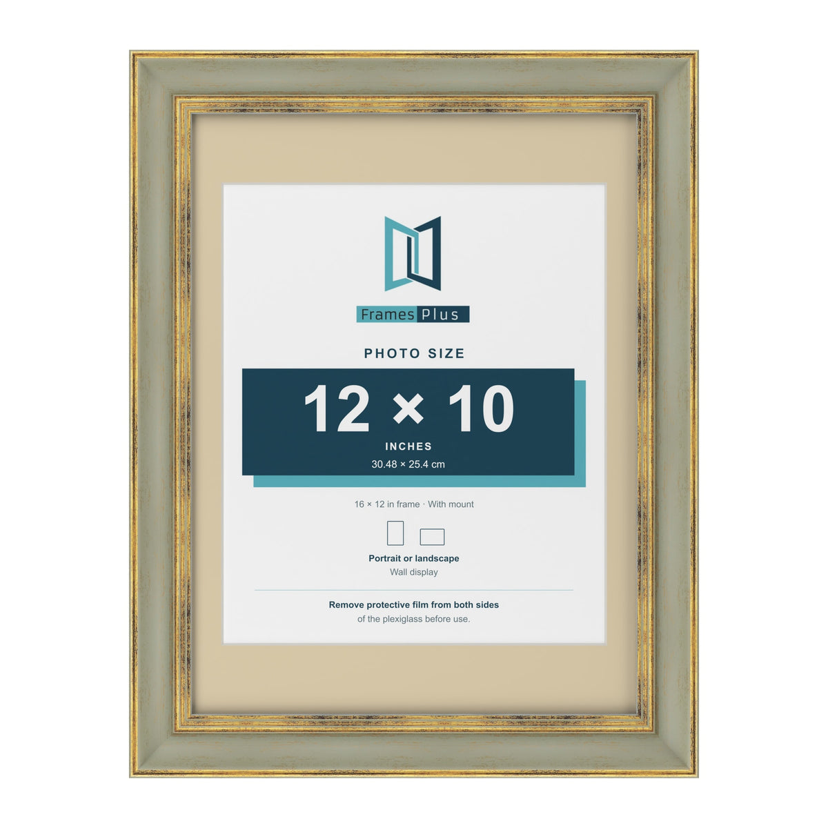 Cassis Green 16 x 12 inch picture frame with an ivory mount for a 12 x 10 inch photo