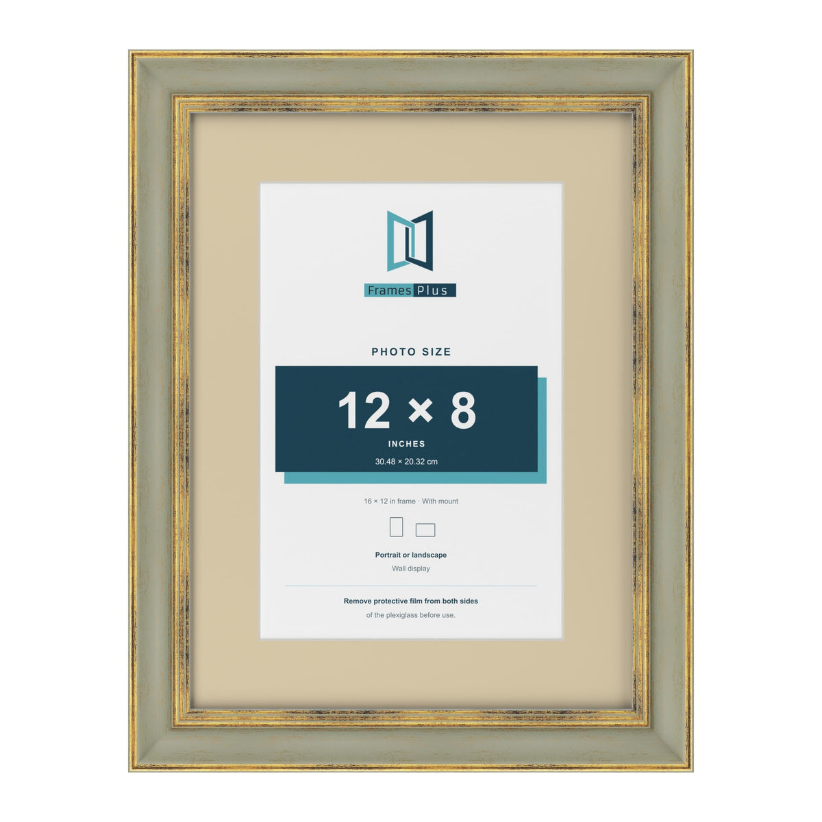 Cassis Green 16 x 12 inch picture frame with an ivory mount for a 12 x 8 inch photo
