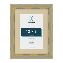 Cassis Green 16 x 12 inch picture frame with an ivory mount for a 12 x 8 inch photo