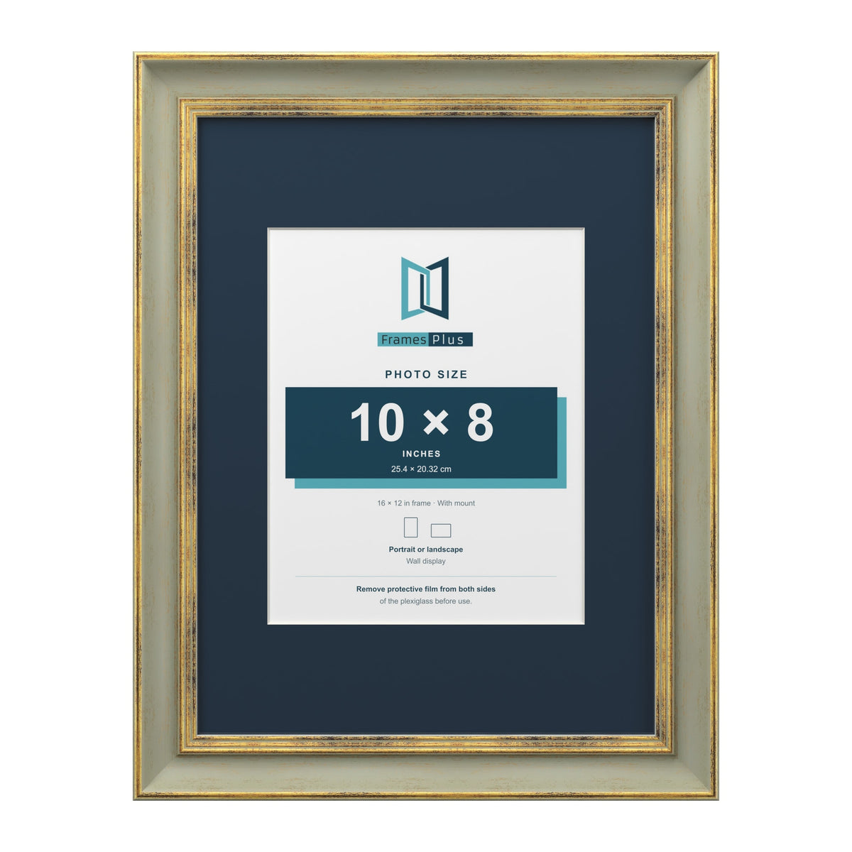 Cassis Green 16 x 12 inch picture frame with a pacific blue mount for a 10 x 8 inch photo