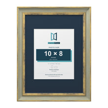 Cassis Green 16 x 12 inch picture frame with a pacific blue mount for a 10 x 8 inch photo