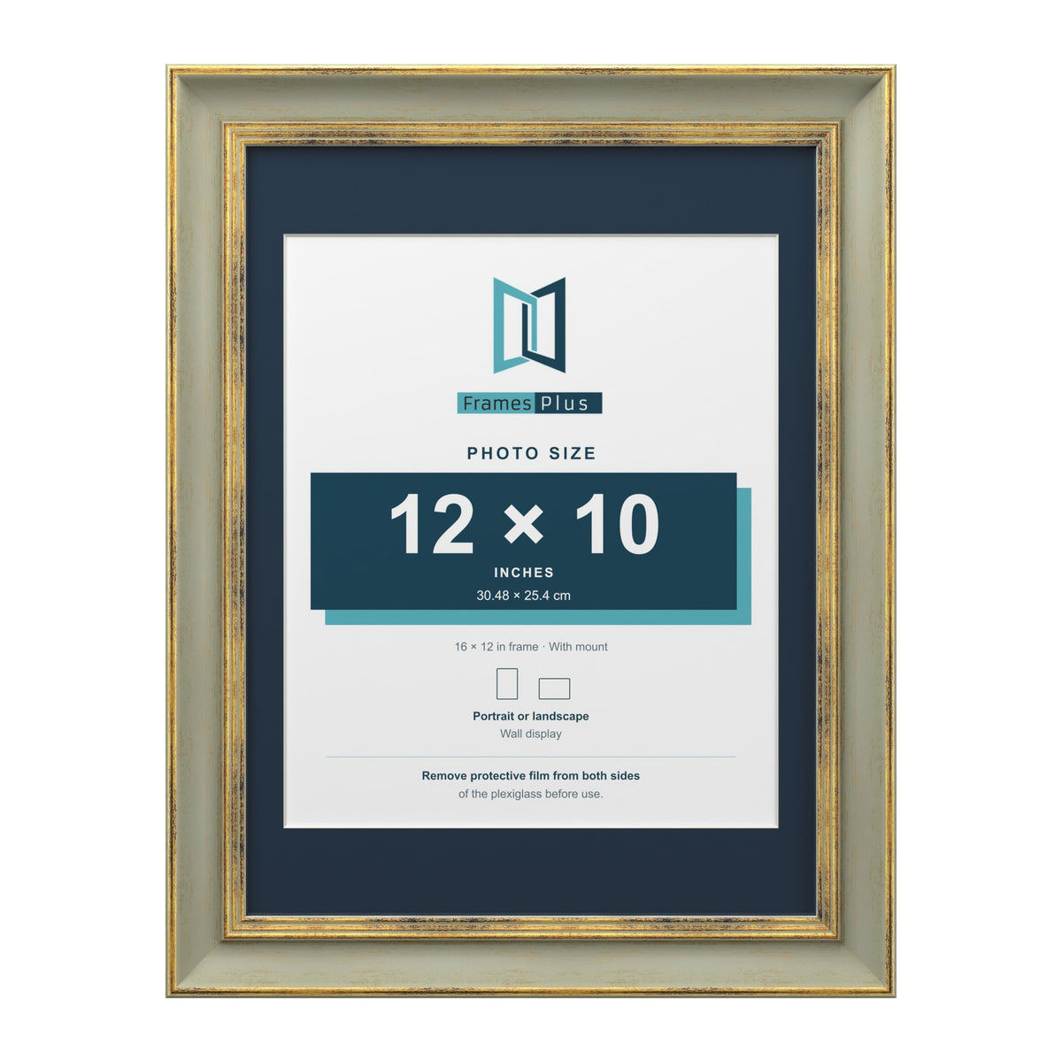 Cassis Green 16 x 12 inch picture frame with a pacific blue mount for a 12 x 10 inch photo