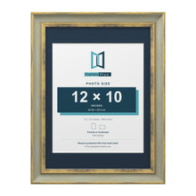 Cassis Green 16 x 12 inch picture frame with a pacific blue mount for a 12 x 10 inch photo