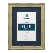 Cassis Green 16 x 12 inch picture frame with a pacific blue mount for a 12 x 8 inch photo
