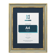 Cassis Green 16 x 12 inch picture frame with a pacific blue mount for an A4 photo