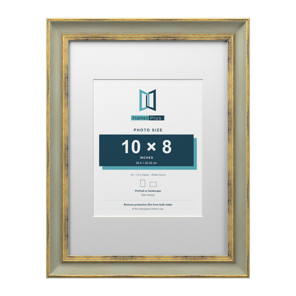 Cassis Green 16 x 12 inch picture frame with a white mount for a 10 x 8 inch photo