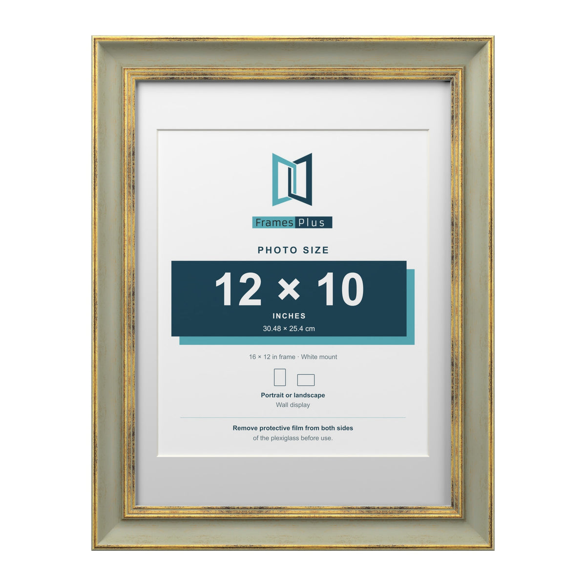 Cassis Green 16 x 12 inch picture frame with a white mount for a 12 x 10 inch photo