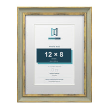 Cassis Green 16 x 12 inch picture frame with a white mount for a 12 x 8 inch photo