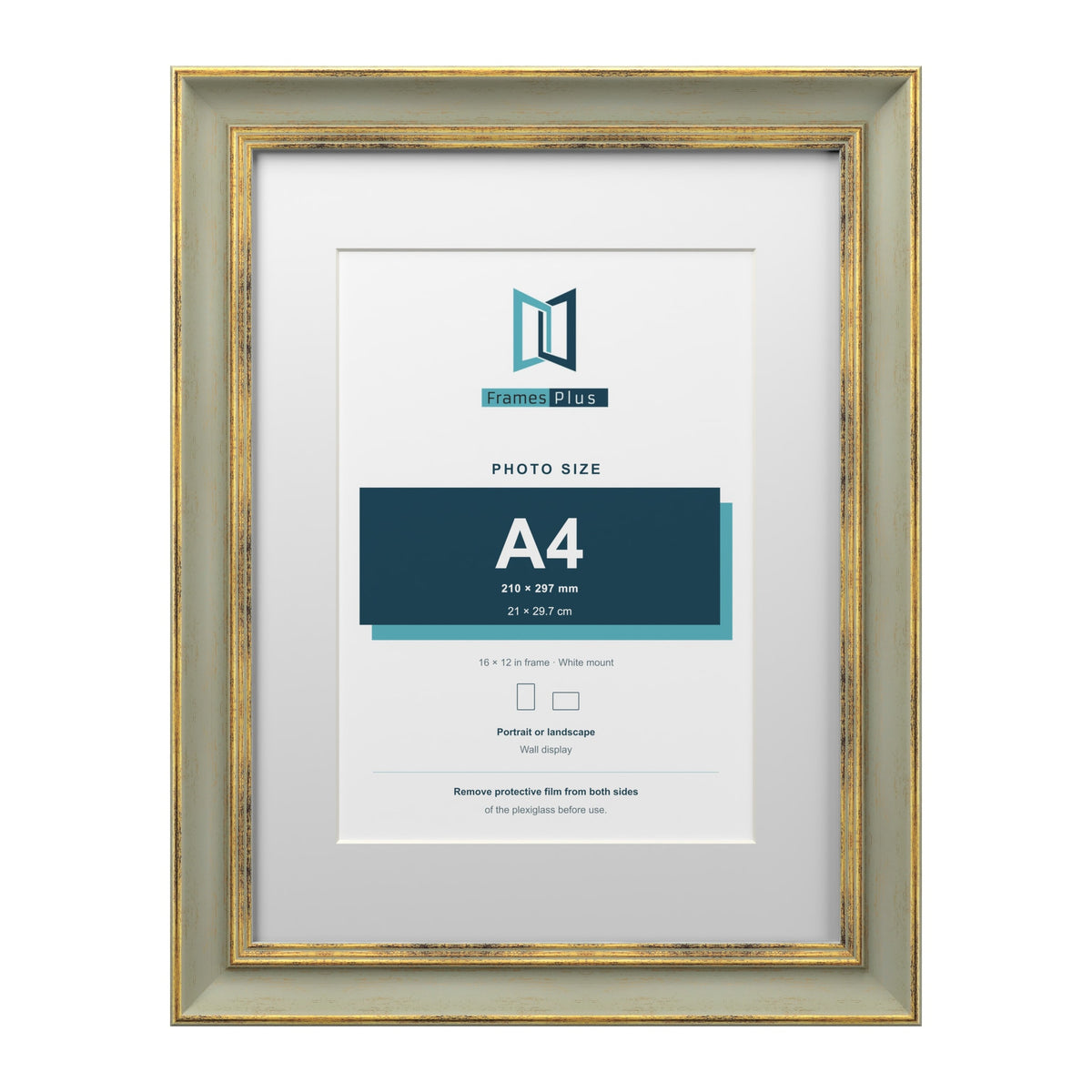 Cassis Green 16 x 12 inch picture frame with a white mount for an A4 photo