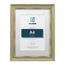 Cassis Green 16 x 12 inch picture frame with a white mount for an A4 photo