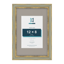 Cassis Green 18 x 12 inch picture frame with a dawn grey mount for a 12 x 8 inch photo