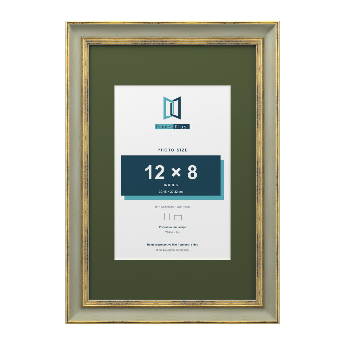 Cassis Green 18 x 12 inch picture frame with a green mount for a 12 x 8 inch photo