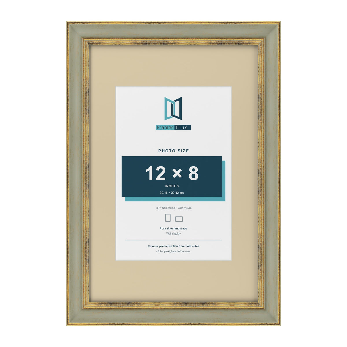 Cassis Green 18 x 12 inch picture frame with an ivory mount for a 12 x 8 inch photo