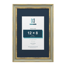 Cassis Green 18 x 12 inch picture frame with a pacific blue mount for a 12 x 8 inch photo