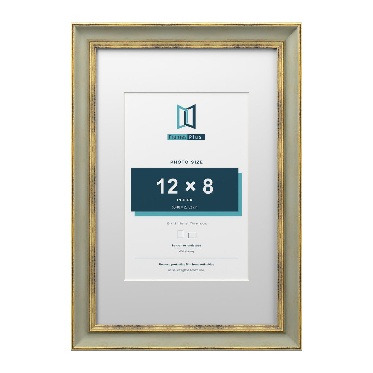 Cassis Green 18 x 12 inch picture frame with a white mount for a 12 x 8 inch photo