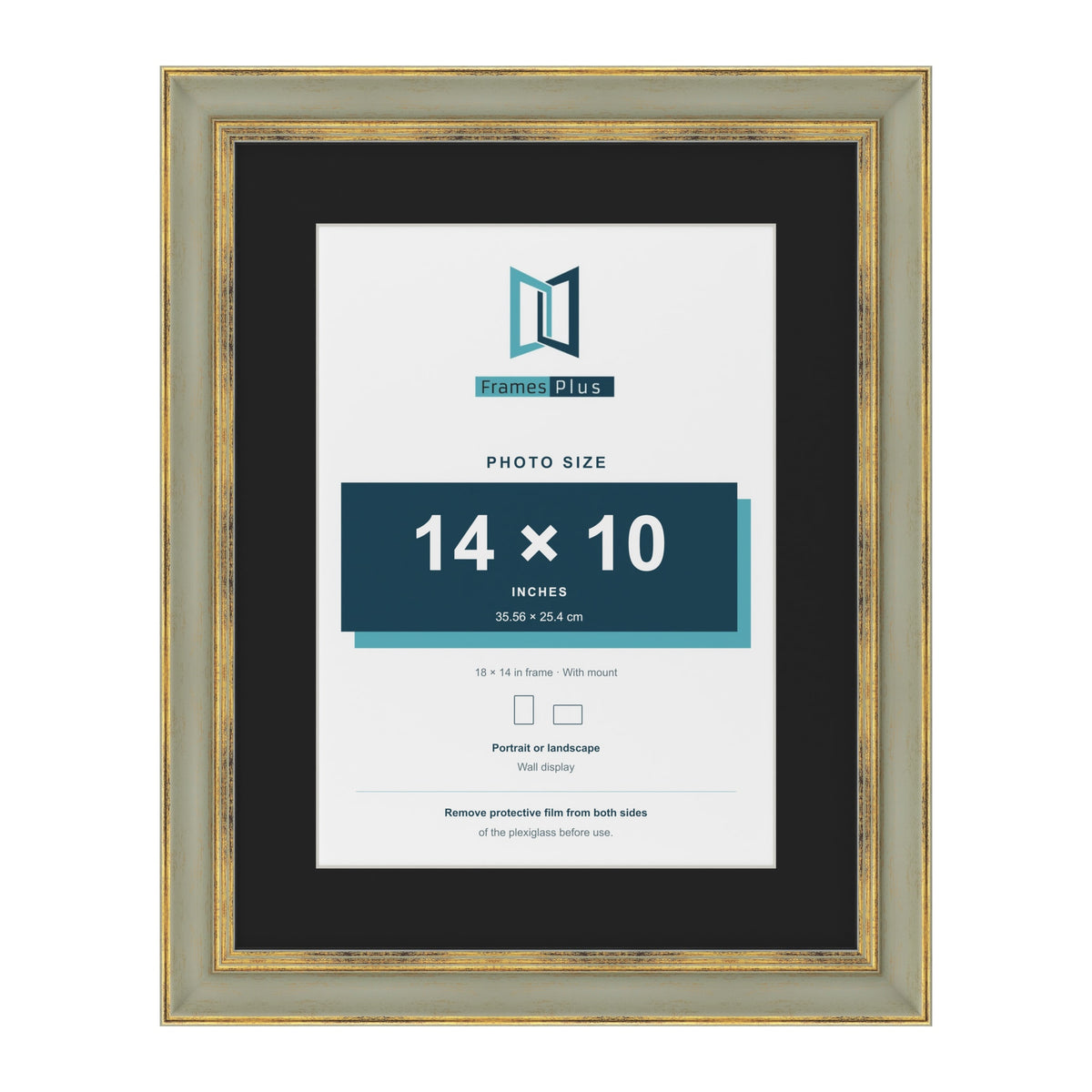 Cassis Green 18 x 14 inch picture frame with a black mount for a 14 x 10 inch photo