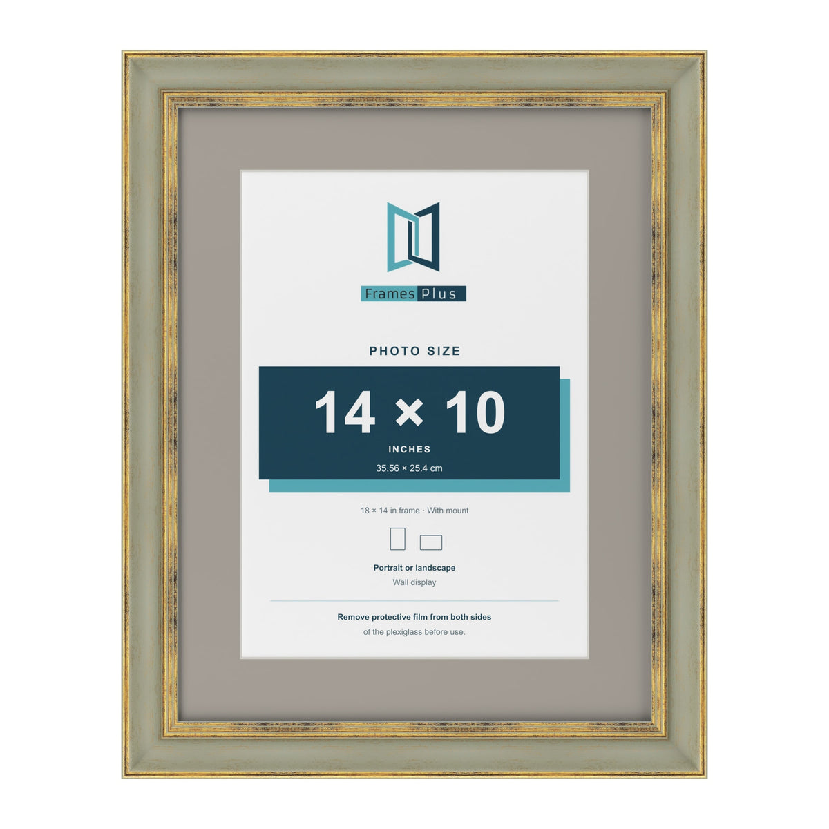 Cassis Green 18 x 14 inch picture frame with a dawn grey mount for a 14 x 10 inch photo