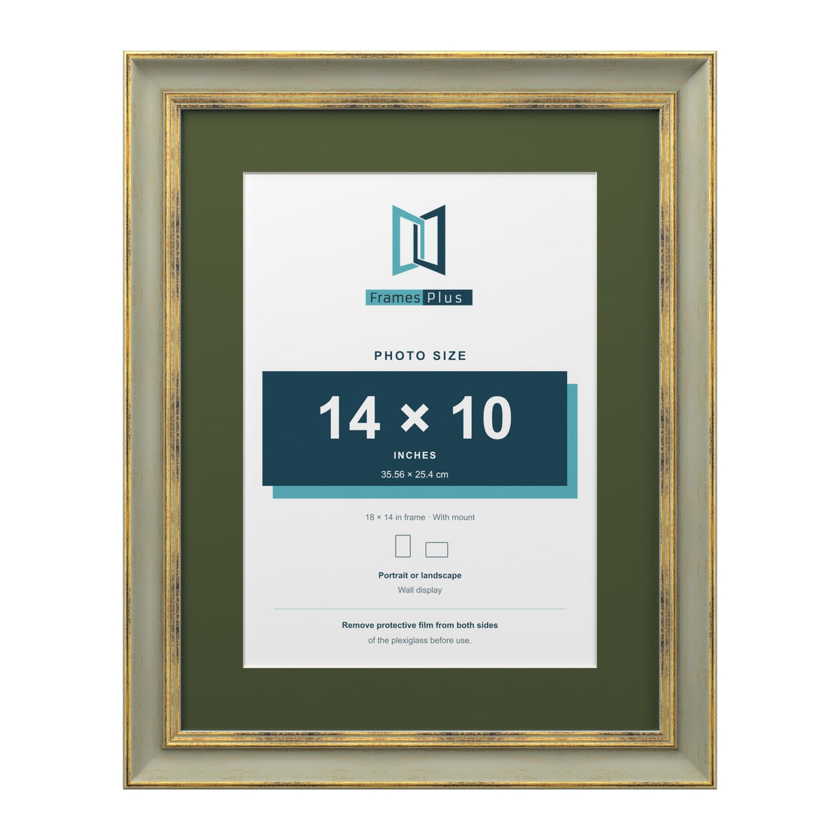 Cassis Green 18 x 14 inch picture frame with a green mount for a 14 x 10 inch photo