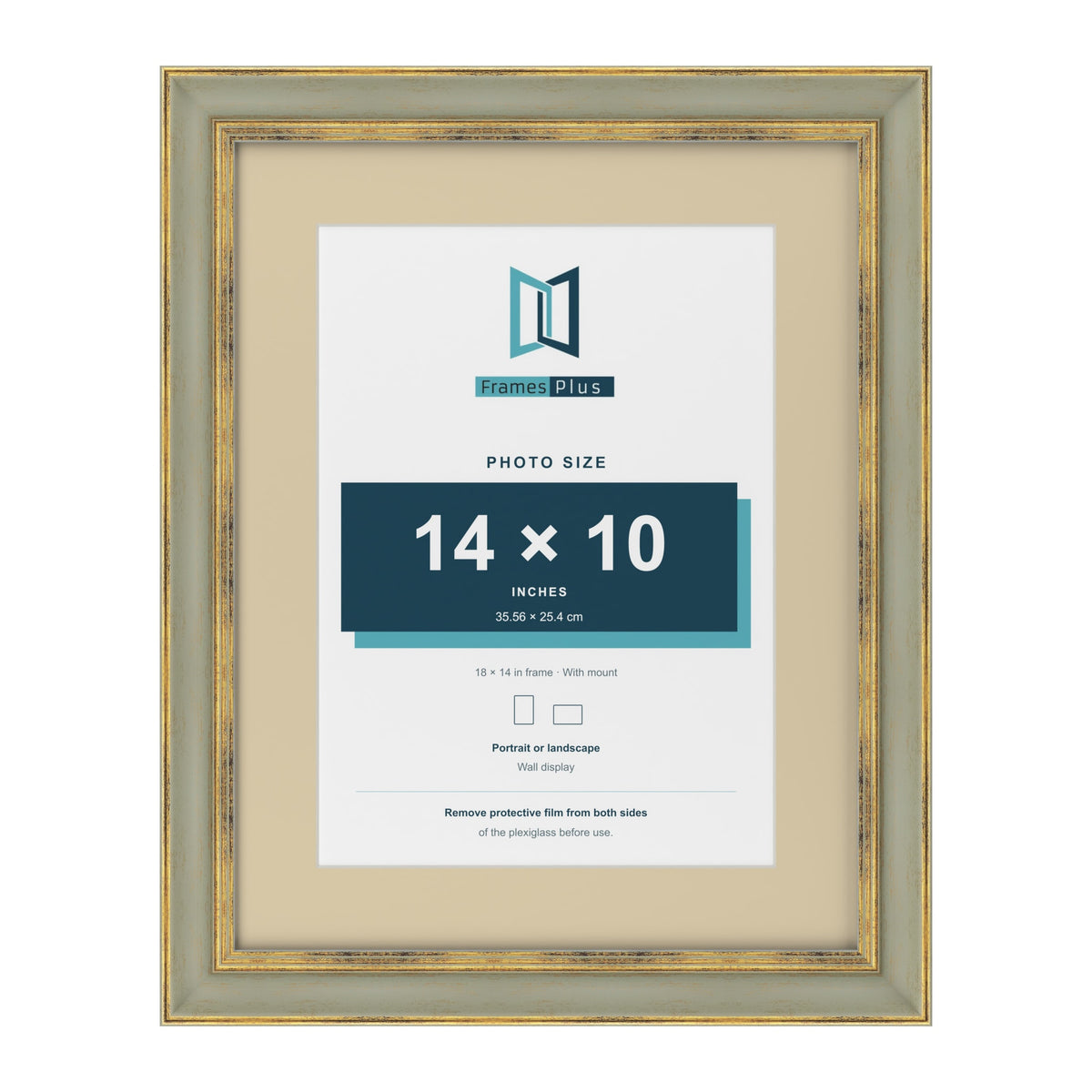 Cassis Green 18 x 14 inch picture frame with an ivory mount for a 14 x 10 inch photo