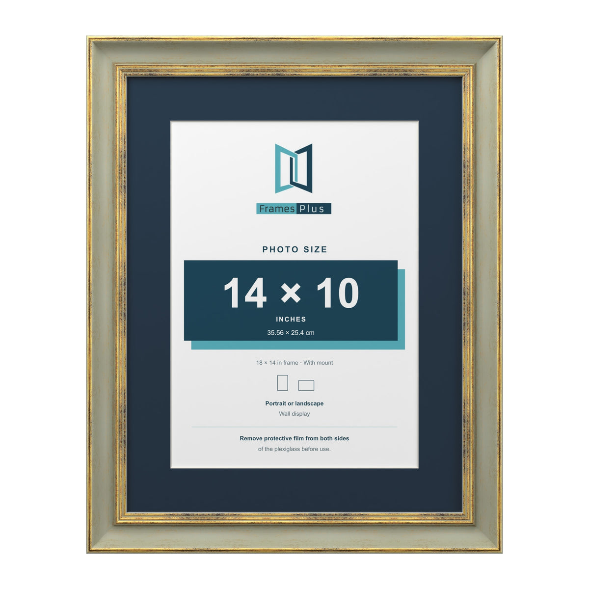 Cassis Green 18 x 14 inch picture frame with a pacific blue mount for a 14 x 10 inch photo
