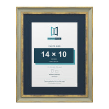 Cassis Green 18 x 14 inch picture frame with a pacific blue mount for a 14 x 10 inch photo
