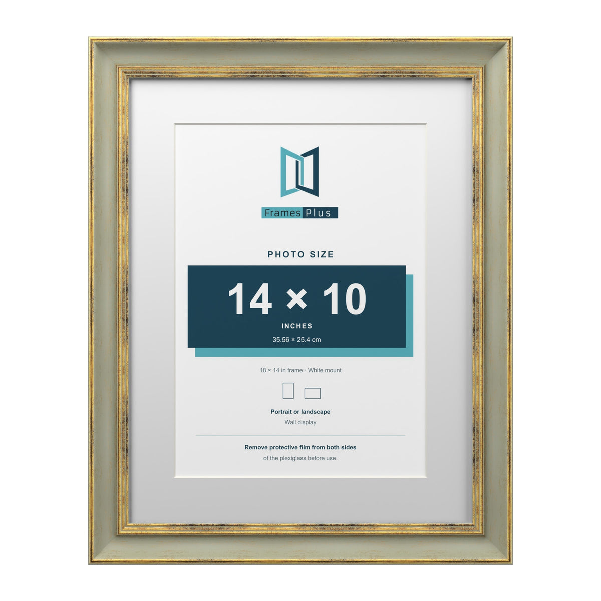 Cassis Green 18 x 14 inch picture frame with a white mount for a 14 x 10 inch photo