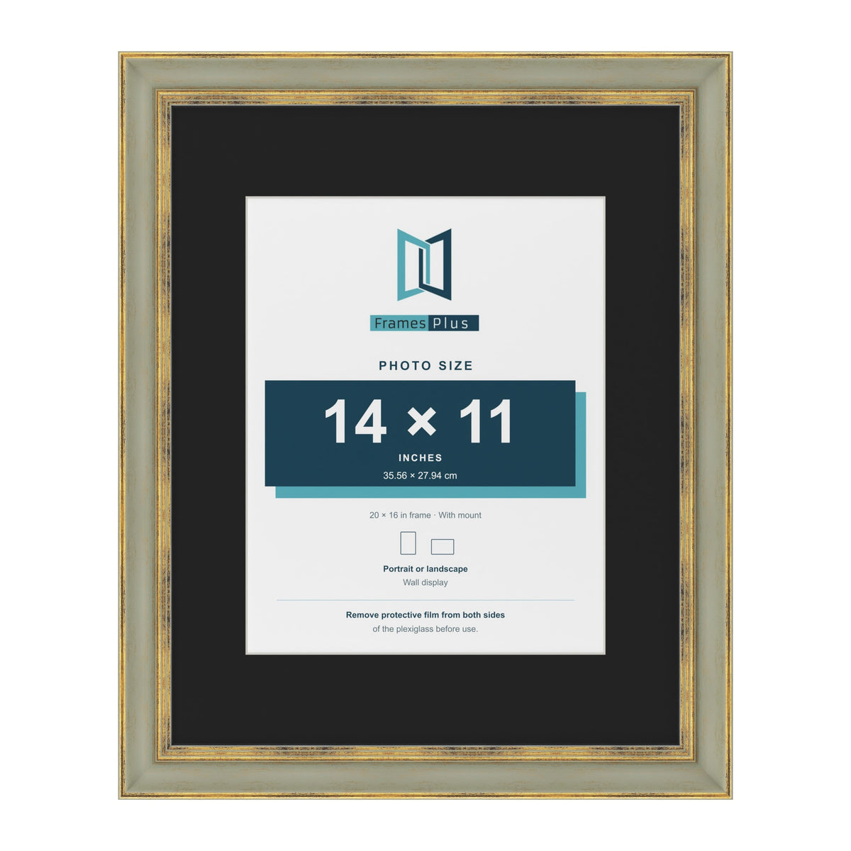 Cassis Green 20 x 16 inch picture frame with a black mount for a 14 x 11 inch photo
