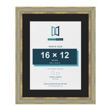 Cassis Green 20 x 16 inch picture frame with a black mount for a 16 x 12 inch photo