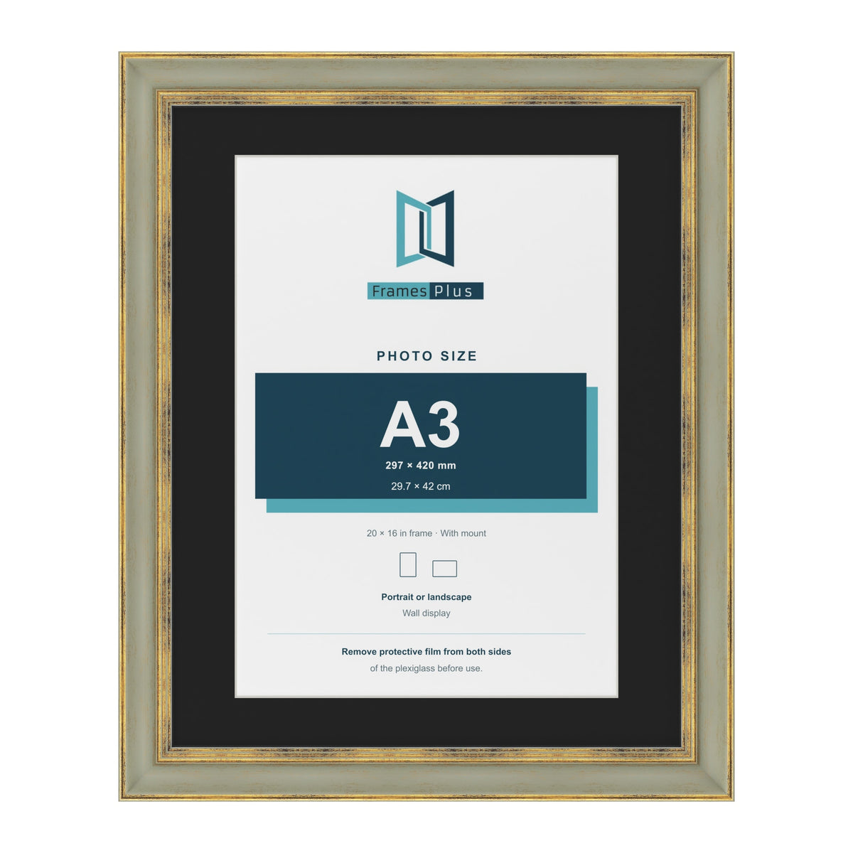 Cassis Green 20 x 16 inch picture frame with a black mount for an A3 photo