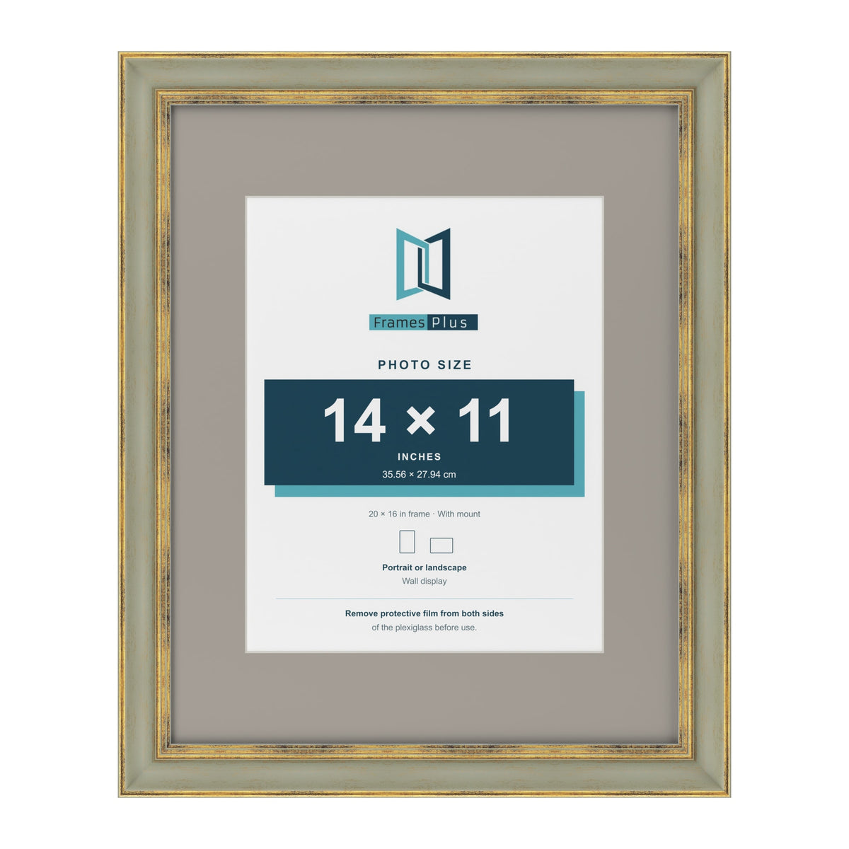 Cassis Green 20 x 16 inch picture frame with a dawn grey mount for a 14 x 11 inch photo
