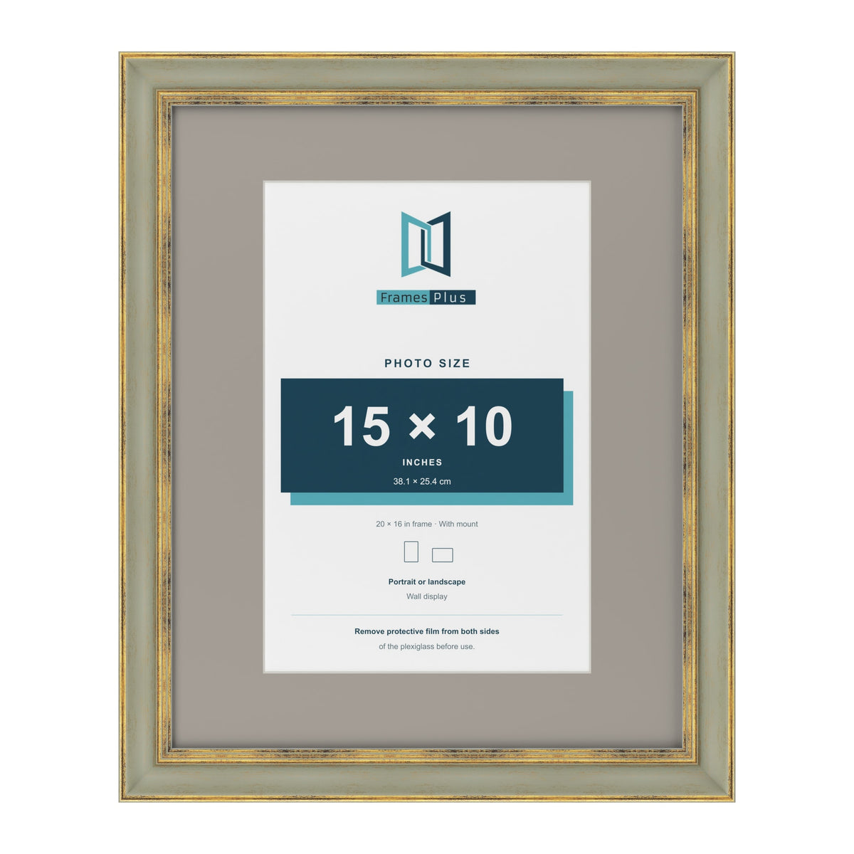 Cassis Green 20 x 16 inch picture frame with a dawn grey mount for a 15 x 10 inch photo
