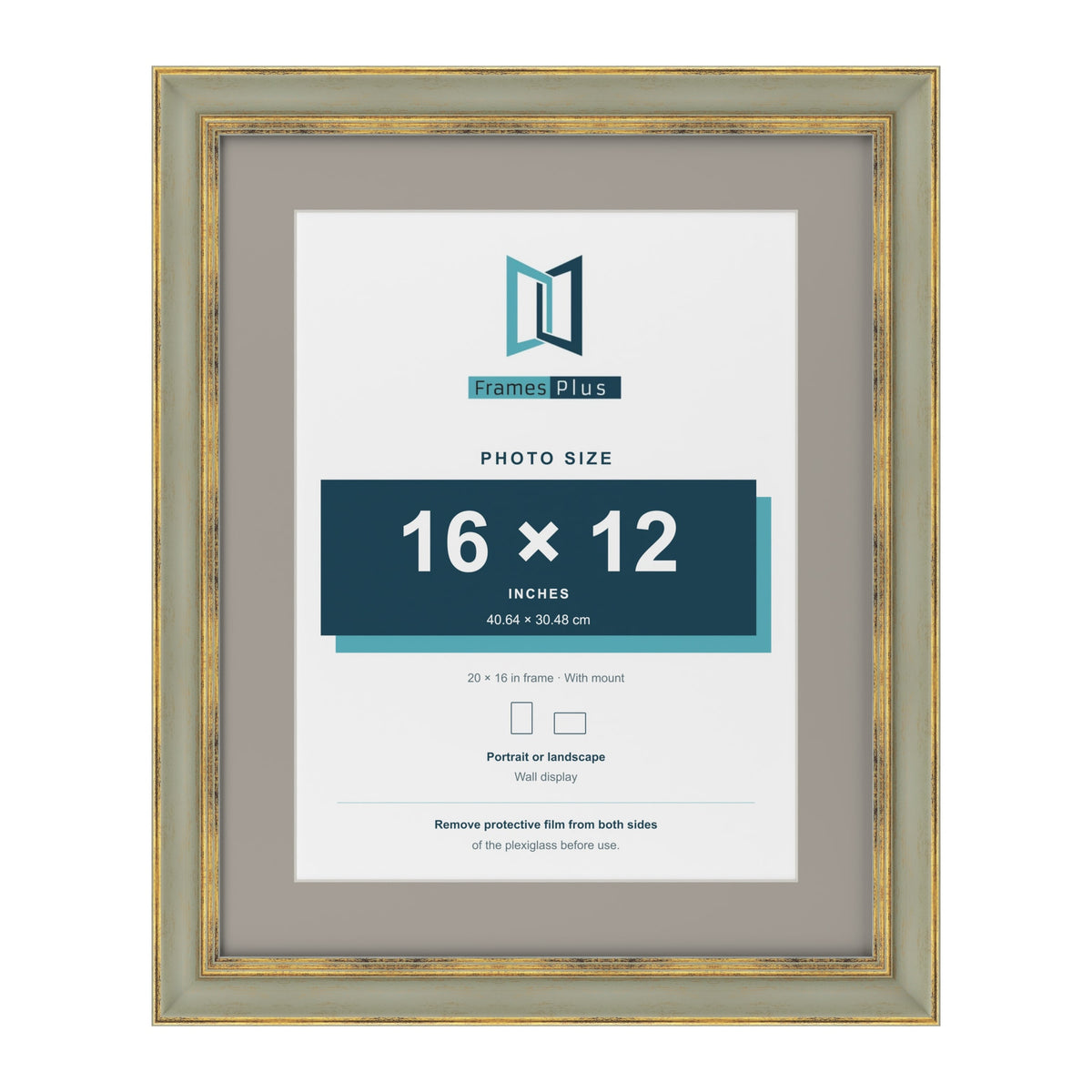 Cassis Green 20 x 16 inch picture frame with a dawn grey mount for a 16 x 12 inch photo