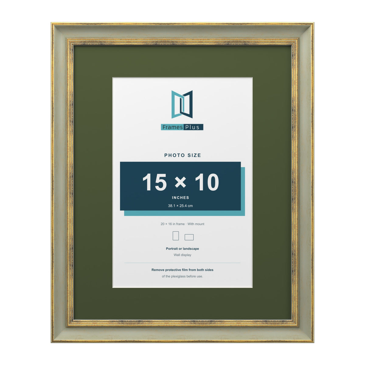 Cassis Green 20 x 16 inch picture frame with a green mount for a 15 x 10 inch photo