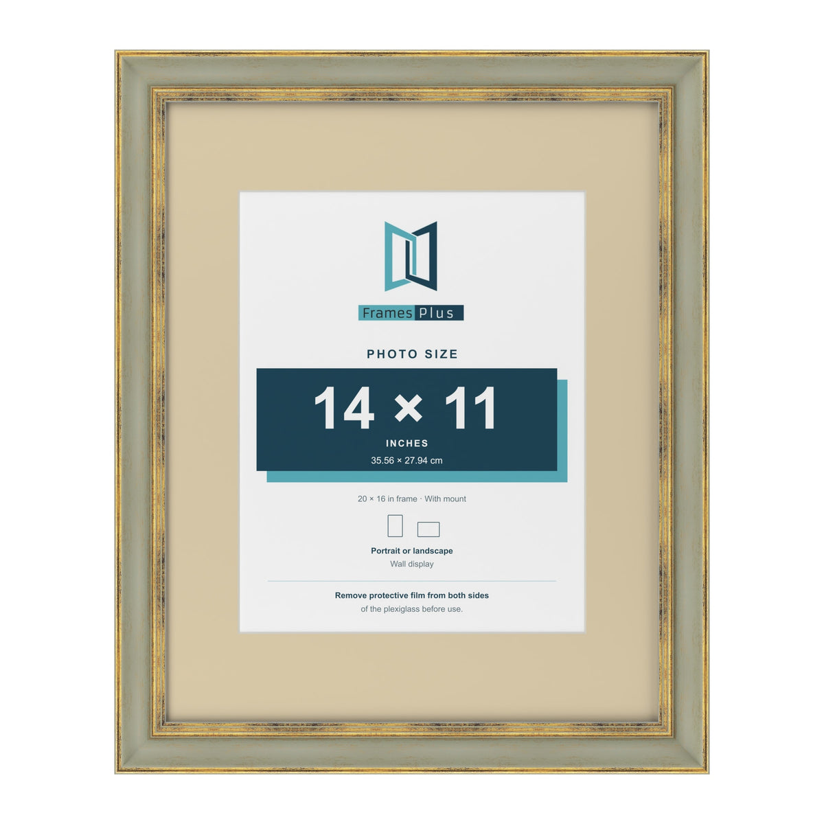 Cassis Green 20 x 16 inch picture frame with an ivory mount for a 14 x 11 inch photo